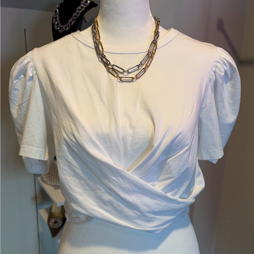 A.L.C. Cream Puff Sleeve Wrap T-Shirt Blouse